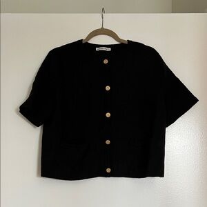 Abercrombie & Fitch Black Knit Sweater with Gold Button